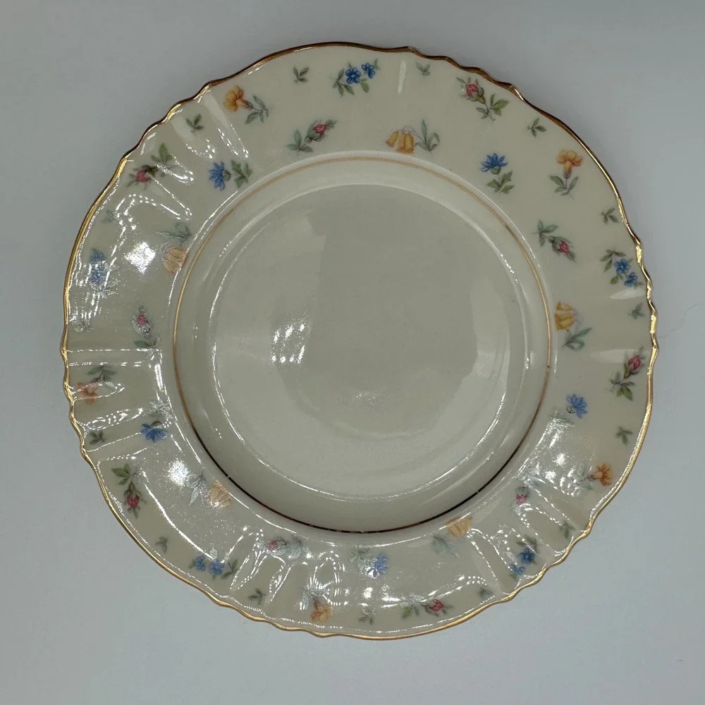 4 Syracuse China Suzanne Federal Shape Bread Plates Floral Gold 6.25